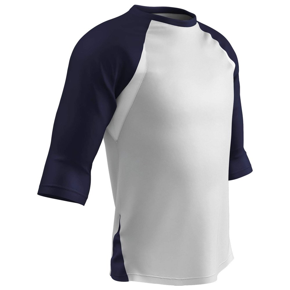 Champro Complete Game 3/4 Sleeve Polyester Baseball Shirt, Youth Small, White, Navy Sleeve