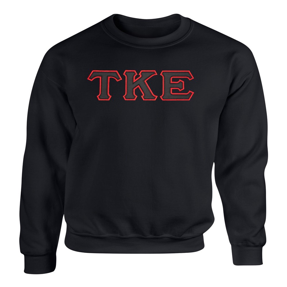 Fashion Greek Tau Kappa Epsilon Twill Letter Crewneck Sweatshirt Black XXL