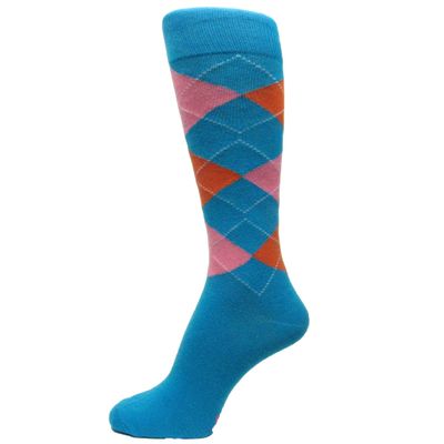 Spotlight Hosiery Men's Groomsmen Wedding Argyle Dress Socks-Turquoise/Orange/Pink