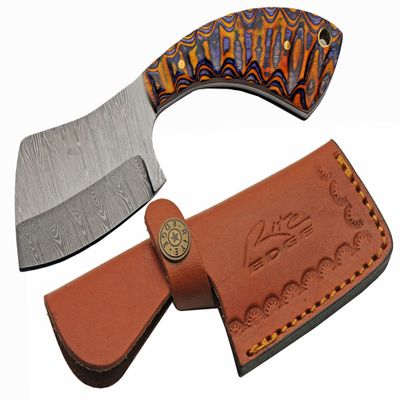 SANZ Damascus Hunting Knife 6.25 Inch - Small Cleaver Knife with Pakkawood Handle, Full Tang Blade & Sheath for Hunting, Camping & Outdoor uses for Men