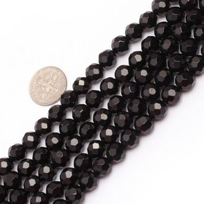 6mm Round Faceted(64 Faces)Gemstone AA Grade Black Agate Beads Strand 15 Inches Jewelry Making Beads