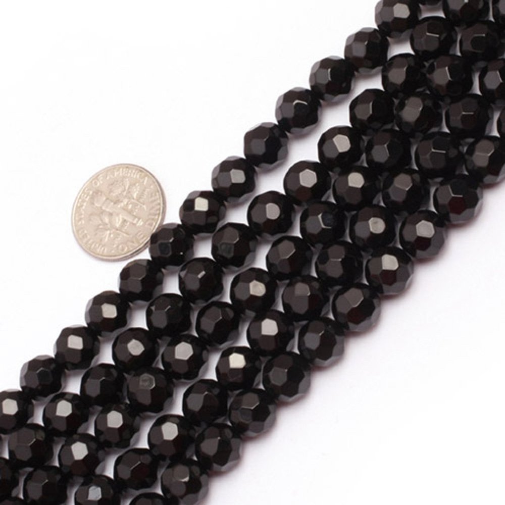 6mm Round Faceted(64 Faces)Gemstone AA Grade Black Agate Beads Strand 15 Inches Jewelry Making Beads