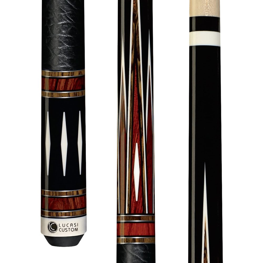 LUCASI Custom LZC39 Mystic Black with Cocobolo/Bocote Inlay Points, Imitation Bone Diamonds and Upgraded Shaft Cue, 19.5-Ounce