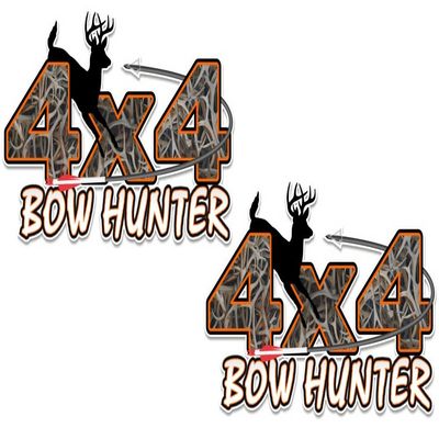 4x4 Bow Hunter Camouflage Decal 8"x13" Set of 2 Hunting Sticker for Truck SUV