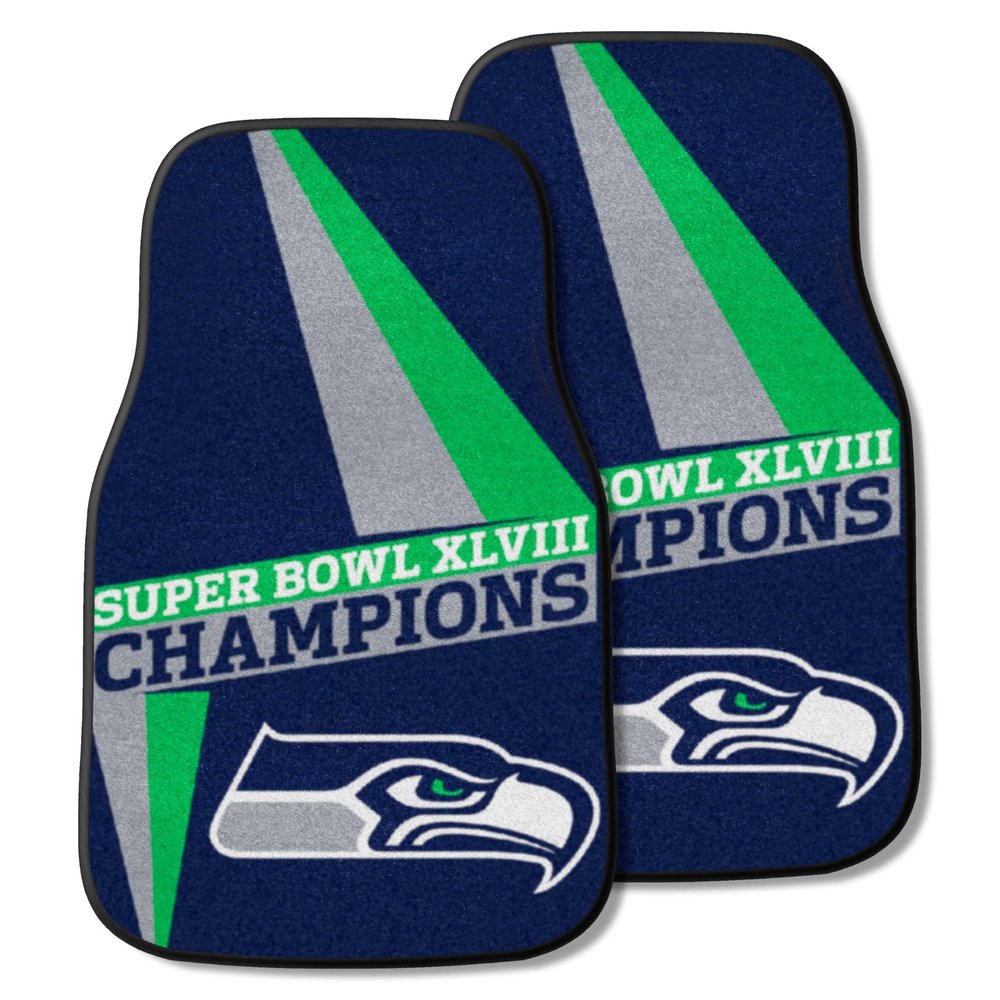 FANMATS (16212) Seattle Seahawks Super Bowl XLVIII Champions Carpeted Vinyl Universal Car Mat - 2 Piece