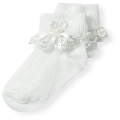 Country Kids Baby Girls' Venice Lace Pearl Streamer 1 Pair Pack, White, 3-12 Months (Sock Size 4-5 / Shoe Size 1-4)