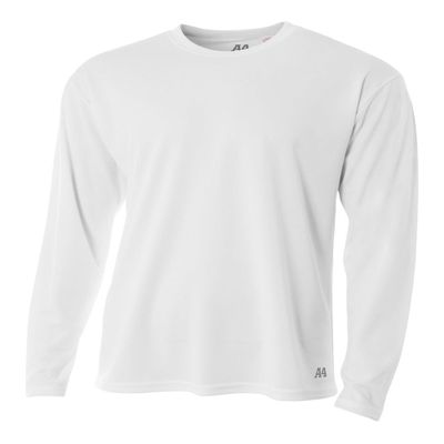 A4 Men's Birdseye Mesh Crew Long Sleeve Tee, White, Large