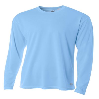 A4 Men's Long Sleeve Birds-Eye Mesh Crew | Medium | Light Blue