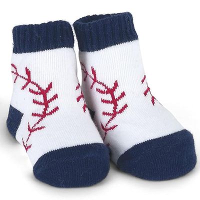 Bearington Lil' Slugger Baby Baseball Newborn Socks - Soft Cotton Baseball Baby Clothes Accessory for Boys - Cozy Stretchy Infant Socks with Sporty Design - Adorable Gift for Newborns
