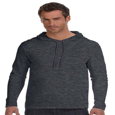 Anvil Ringspun Long-Sleeve Hooded T-Shirt, Heather Dark Grey/Dark Grey, Small