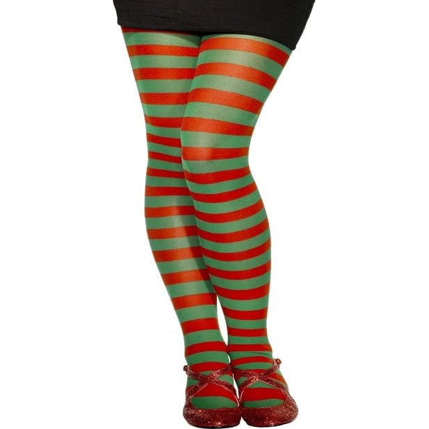 Smiffys - Tights - Ideal for Christmas Dress - Red & Green Stripted - Adult Size