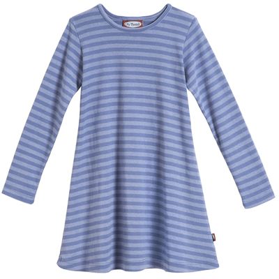 City Threads Girls' Cotton Long Sleeve Dress for School Party Dress Play Base Layer for Sensitive Skin SPD Sensory Friendly, Striped Denim Blue, 18/24m