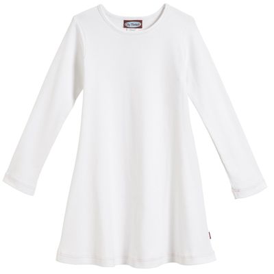 City Threads Girls' Cotton Long Sleeve Dress for School Party Dress Play Base Layer for Sensitive Skin SPD Sensory Friendly, White, 2T