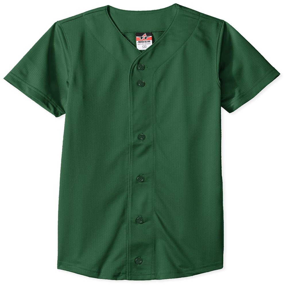 Alleson Athletic Boys' Full Button Baseball Jersey, Dark Green, Large