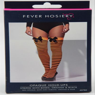 Fever Women's Opaque Hold-Ups and Striped with Bows In Display Box, Orange/Black, One Size
