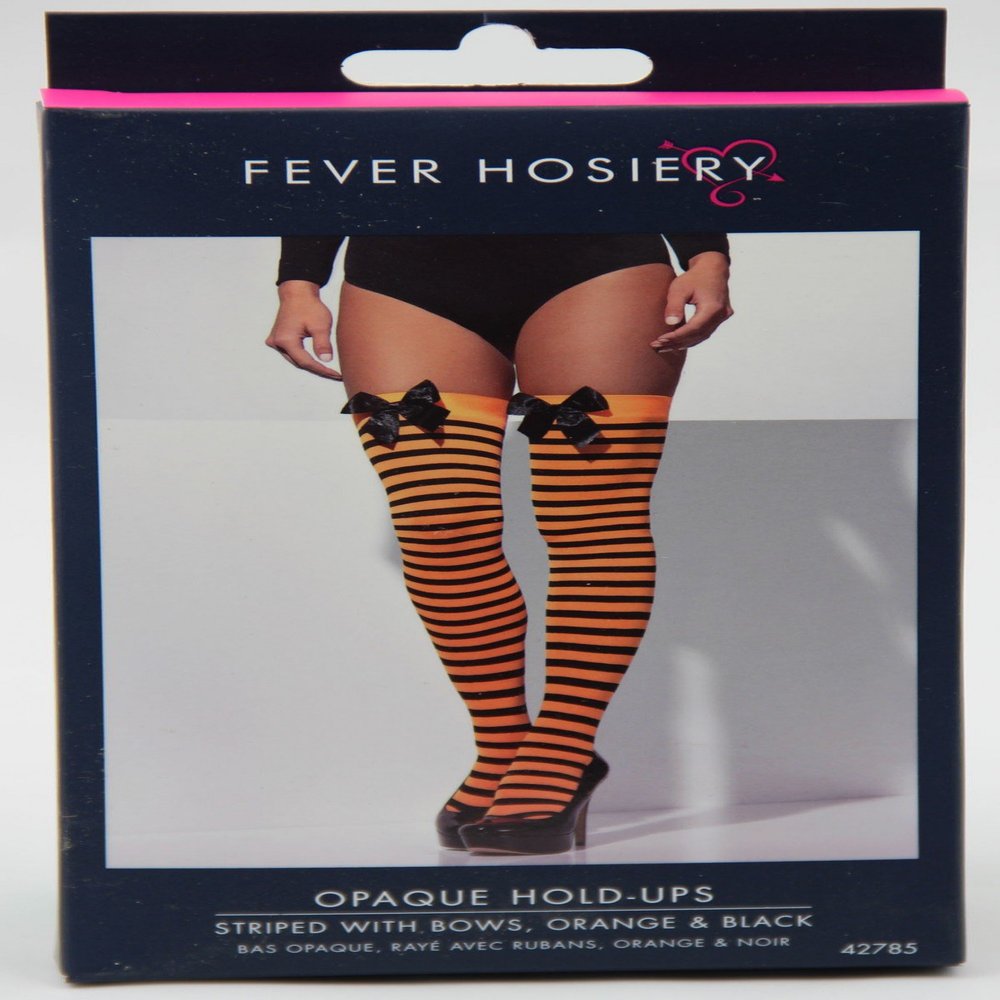 Fever Women's Opaque Hold-Ups and Striped with Bows In Display Box, Orange/Black, One Size