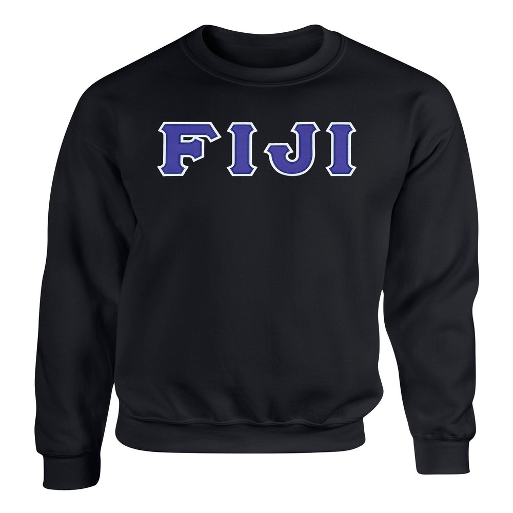 Fashion Greek Phi Gamma Delta FIJI Twill Letter Crewneck Sweatshirt Black XXL