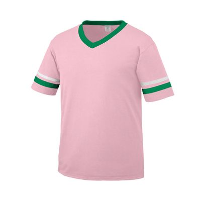 Augusta Sportswear Youth Sleeve Stripe Jersey, Light Pink/Kelly/White, M