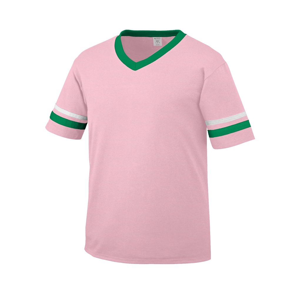 Augusta Sportswear Youth Sleeve Stripe Jersey, Light Pink/Kelly/White, M