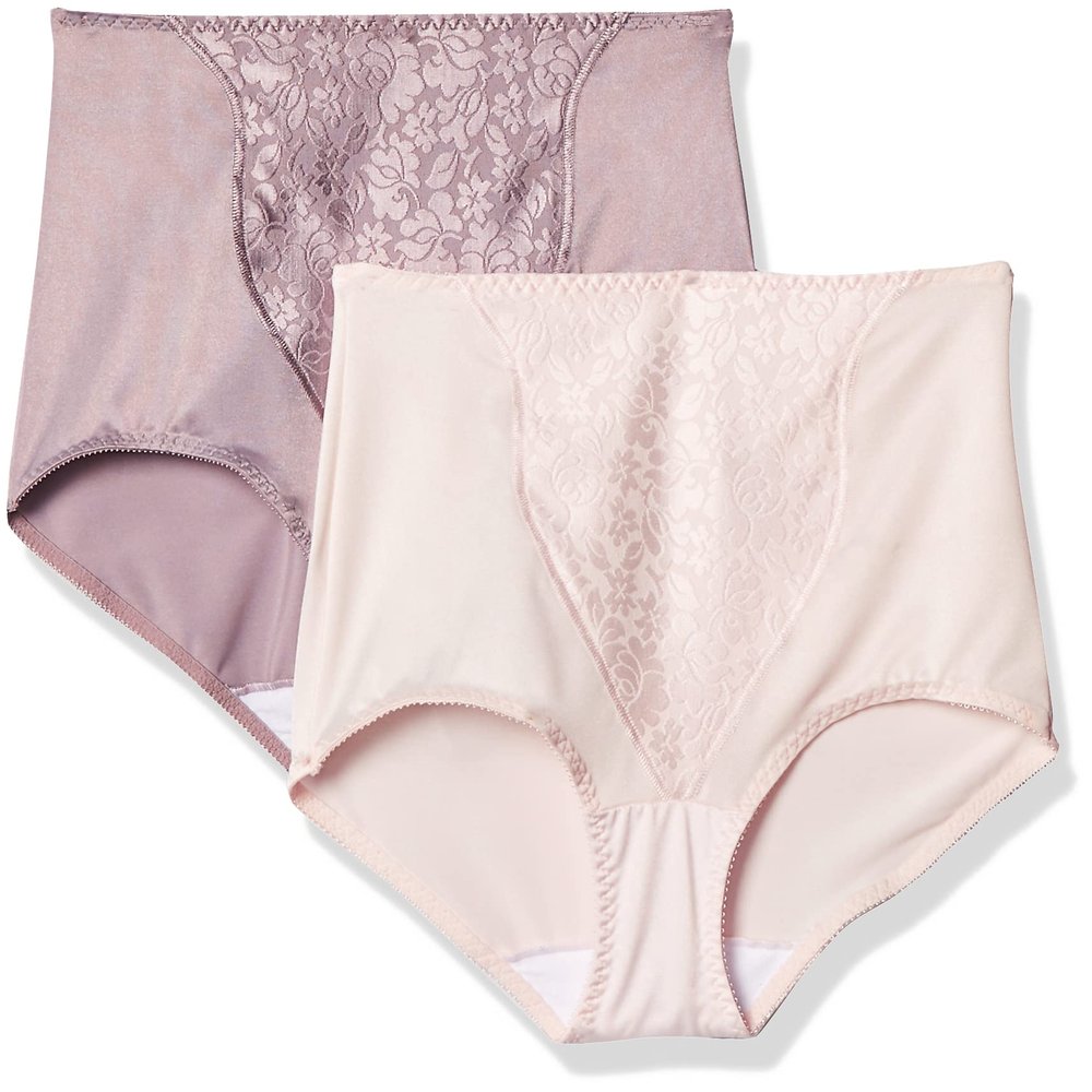 Bali womens Double Support Coordinate Light Control With Lace Tummy Dfx372 2-pack shapewear briefs, Warm Steel/Pink Bliss, Large US