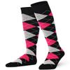 Mysocks Argyle Knee High Socks for Men and Women - Novelty Horse Riding Checkered Plaid Golf Socks - Soft Stretchy Argyle Socks Black Ash Fuchsia view 1