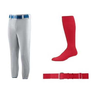 Grey Youth XL Baseball/Softball Pants with Red Socks & Red Belt