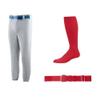 Grey Youth XL Baseball/Softball Pants with Red Socks & Red Belt view 1