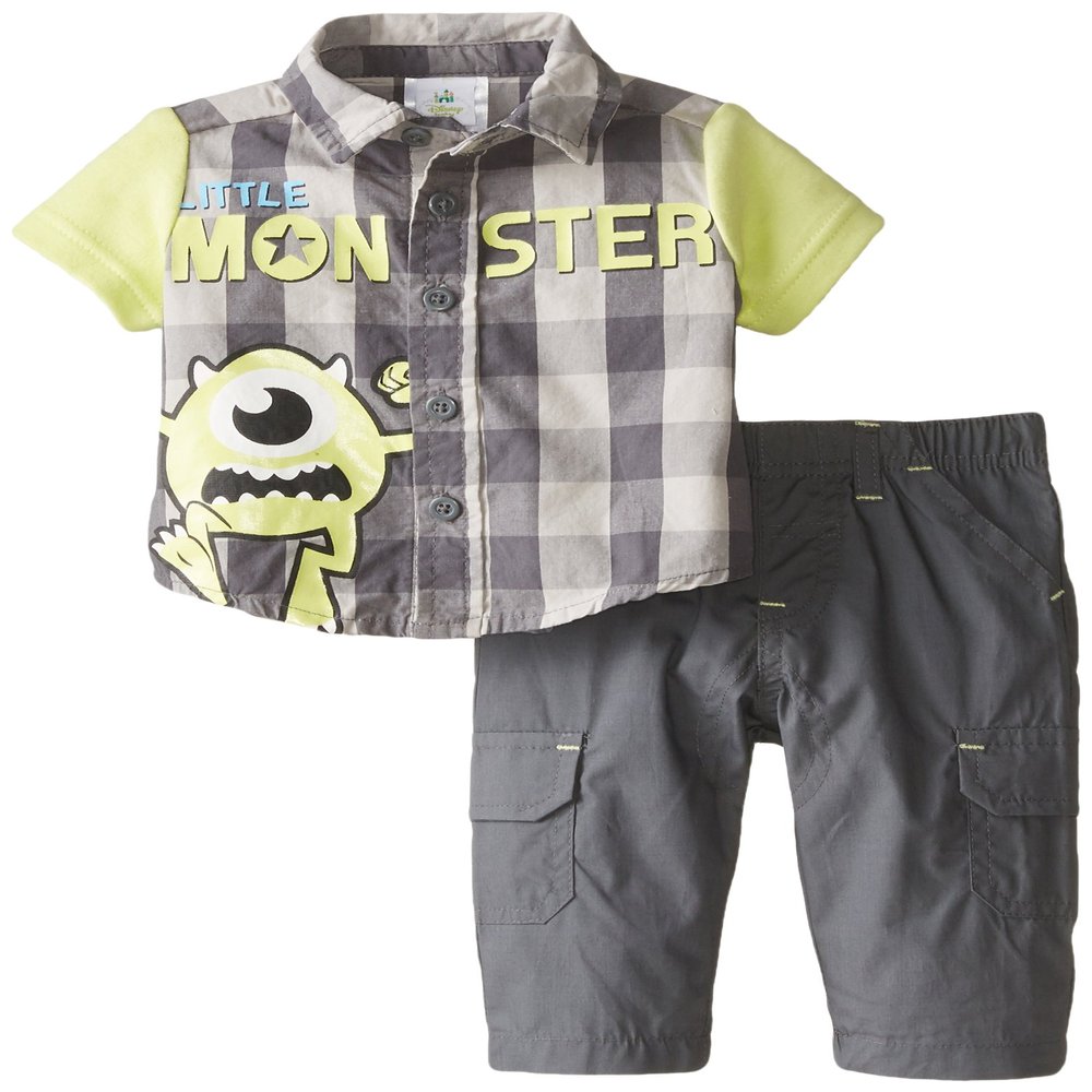 Disney Baby Boys Newborn Monsters 2 Piece Pant Set, Multi, 3-6 Months