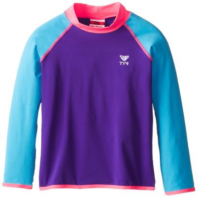 TYR Sport Girl's Solid Rashguard, Purple/Pink, Small