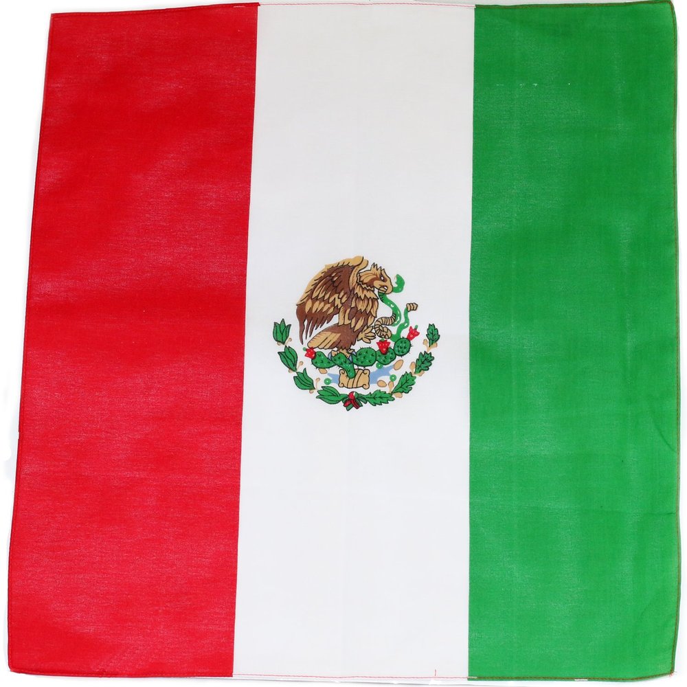 Novelty Bandanas 100% Cotton, Head Wrap 22" x 22" (MAXICAN FLAG, 22 X 22 in)