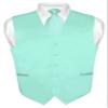 Vesuvio Napoli Men's Dress Vest & NeckTie Solid AQUA GREEN Color Neck Tie Set sz 3XL view 1