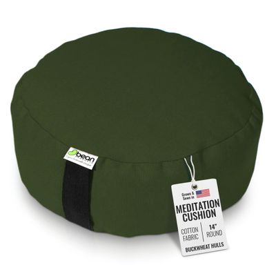 Bean Products Zafu Meditation Pillows for Sitting on Floor, Yoga Cushion, Cotton/Buckwheat Fill Yoga Pillow, Zafu Meditation Cushion, Zen Kneeling Prayer Pad- Made in USA - 14" Round - Earth