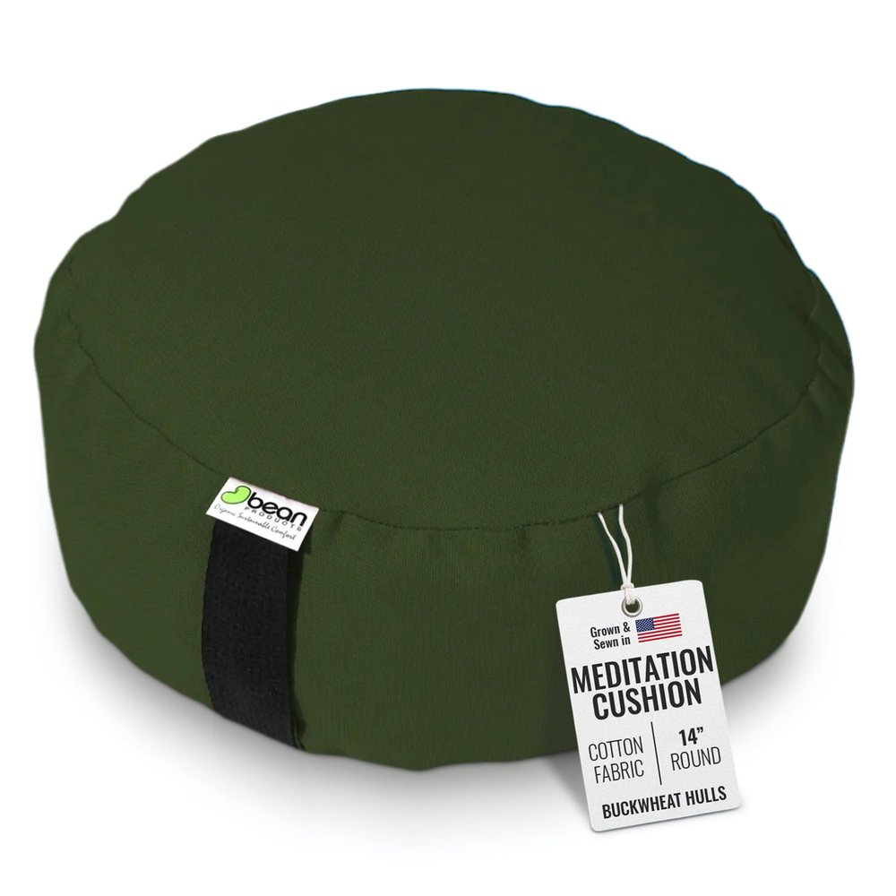 Bean Products Zafu Meditation Pillows for Sitting on Floor, Yoga Cushion, Cotton/Buckwheat Fill Yoga Pillow, Zafu Meditation Cushion, Zen Kneeling Prayer Pad- Made in USA - 14" Round - Earth