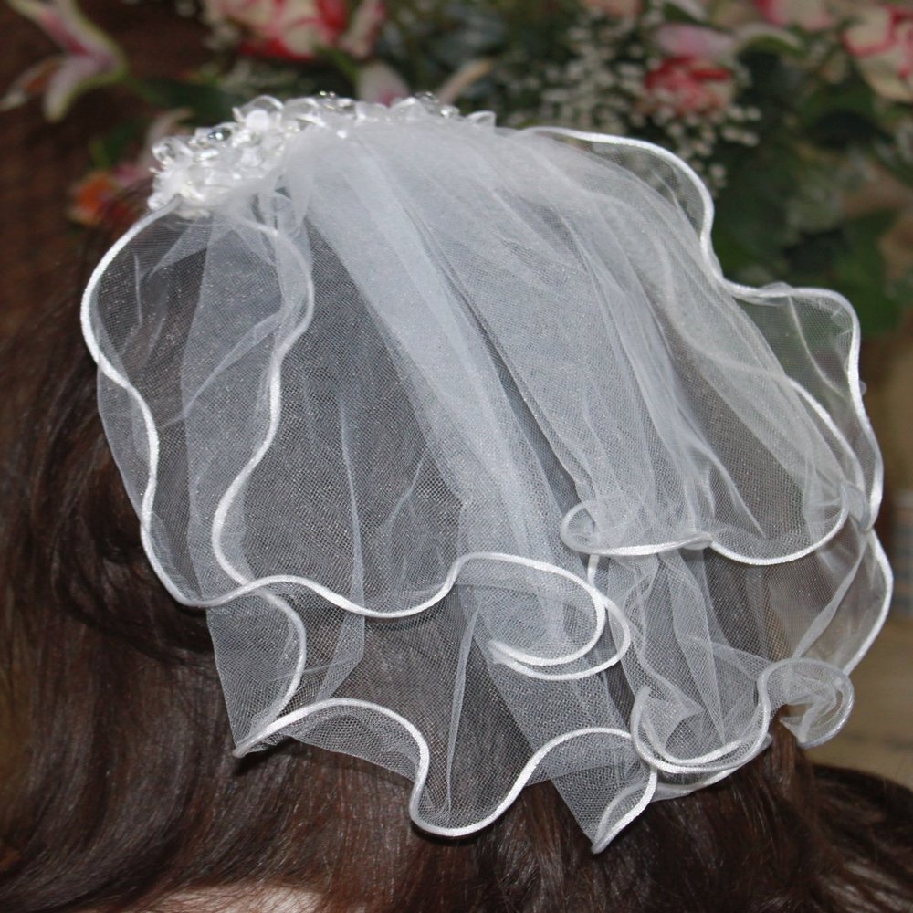 First Holy Communion Veil Head Band - Comb Style with Crystal Flowers
