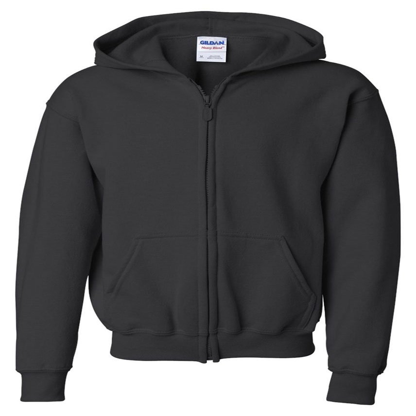18600B Gildan Youth Heavy Blendfull-Zip Hooded Sweatshirt - Black - Large