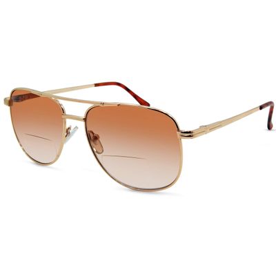 In Style Eyes Just Chillin' Aviator Bifocal Sunglasses - Classic Wired Metal Frame Reading Sunglasses - Gradient Tint Lens - Gold - 1.0x