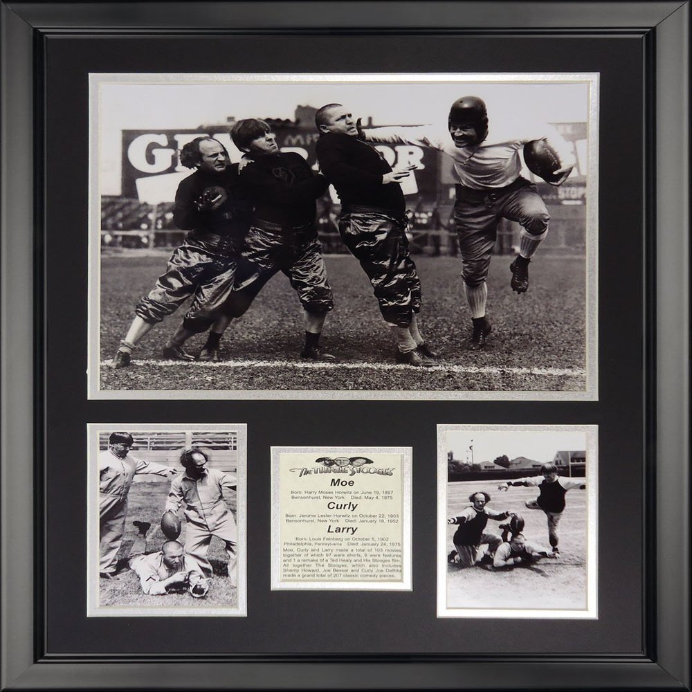 Legends Never Die The Three Stooges - Football BW Framed Photo Collage, 16" x 20"