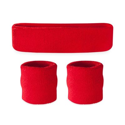 Suddora Sweatbands for Kids, Moisture Wicking 2 Wristbands and 1 Headband Set, Soft and Skin-Friendly Fabric, Moisture-Wicking Athletic Sweat Bands for Basketball, Baseball, Soccer, Red