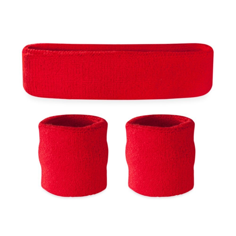 Suddora Sweatbands for Kids, Moisture Wicking 2 Wristbands and 1 Headband Set, Soft and Skin-Friendly Fabric, Moisture-Wicking Athletic Sweat Bands for Basketball, Baseball, Soccer, Red