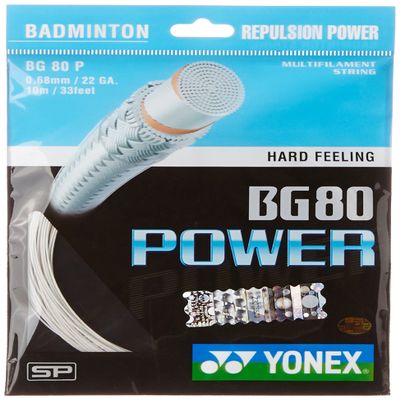 Yonex BG80 Power Badminton Strings, 0.68mm (White)