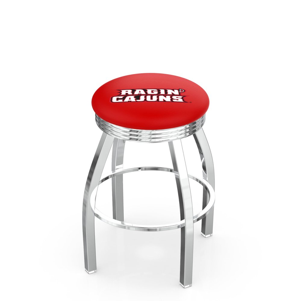 25" L8C3C - Chrome Louisiana-Lafayette Swivel Bar Stool with 2.5" Ribbed Accent Ring by Holland Bar Stool Company