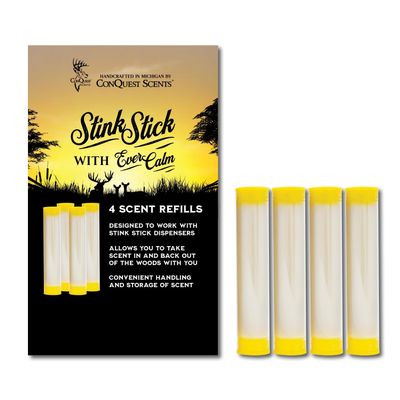 Conquest Scents Stink Stick EverCalm Wax Tubes  4 Pack Refill | Deer Attractant Scent Tube for Scent Dispenser | Calming Deer Scent for Hunting | Refill Tubes for Stink Stick