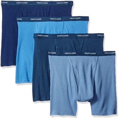 Fruit of the Loom Men's No Ride Up Boxer Brief (5-Pack)), Assorted Blues (Ribbed) Large