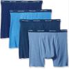 Fruit of the Loom Men's No Ride Up Boxer Brief (5-Pack)), Assorted Blues (Ribbed) Large view 1
