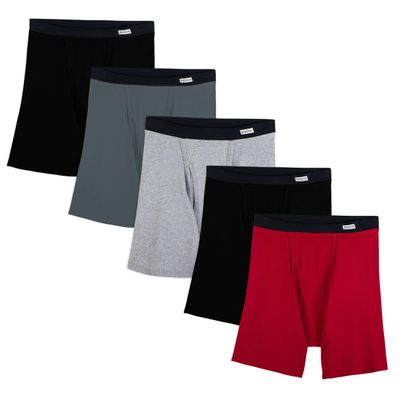 Fruit of the Loom Men's No Ride Up Boxer Brief, Assorted (Covered Waistband) 5-Pack, Small