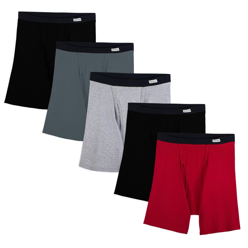 Fruit of the Loom Men's No Ride Up Boxer Brief, Assorted (Covered Waistband) 5-Pack, Small