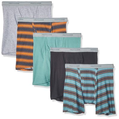 Fruit of the Loom Men's No Ride Up Boxer Brief, Stripe/Solid - Traditional Fly, Medium