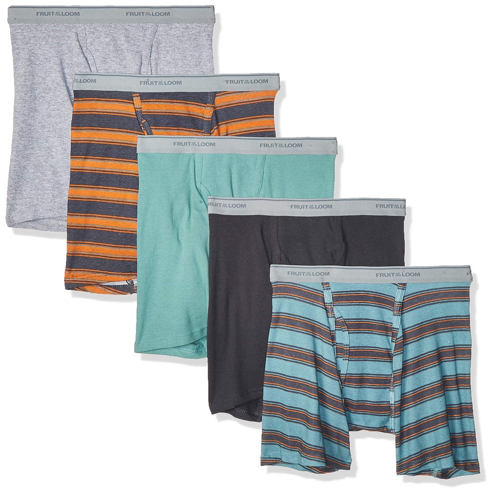 Fruit of the Loom Men's No Ride Up Boxer Brief, Stripe/Solid - Traditional Fly, Medium