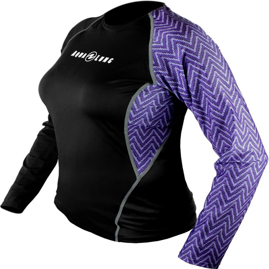 Aqua Lung Women's Short Sleeve Loose Fit Rashguard - Black/ Twilight (Small)