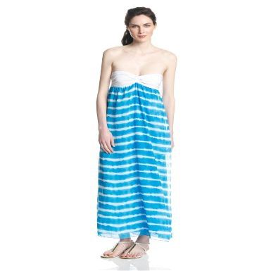 Star Vixen Women's Strapless Solid Bratop Chiffon Skirt Maxi Dress, Blue, Large